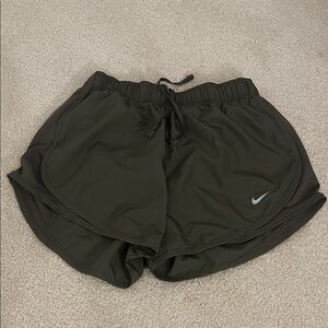 Nike Women's Olive Dri-FIT Athletic Shorts with Drawstring